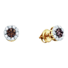  14k Yellow Gold Womens Round Brown Diamond Cluster Earrings 1 Cttw