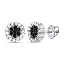  14k White Gold Womens Round Black Color Enhanced Diamond Flower Cluster Earrings 1 Cttw