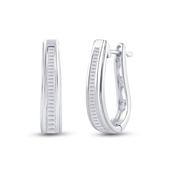 10k White Gold Womens Baguette Channel-set Diamond Hoop Earrings 1/2 Cttw