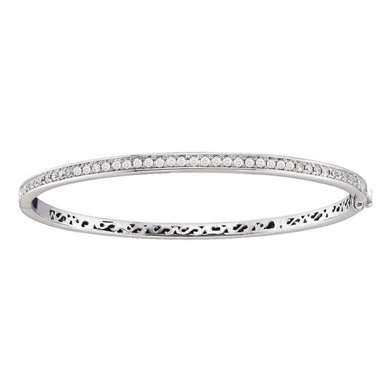 14k White Gold Womens Round Diamond Classic Single Row Bangle Bracelet 1 Cttw