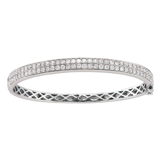 14k White Gold Womens Round Diamond Classic Double Row Bangle Bracelet 2 Cttw