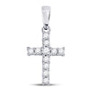 14k White Gold Womens Round Diamond Cross Pendant 1/10 Cttw