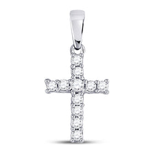  14k White Gold Womens Round Diamond Cross Pendant 1/10 Cttw