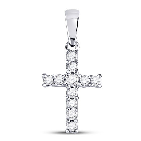 14k White Gold Womens Round Diamond Cross Pendant 1/10 Cttw