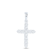  14k White Gold Womens Round Diamond Cross Religious Pendant 1/4 Cttw