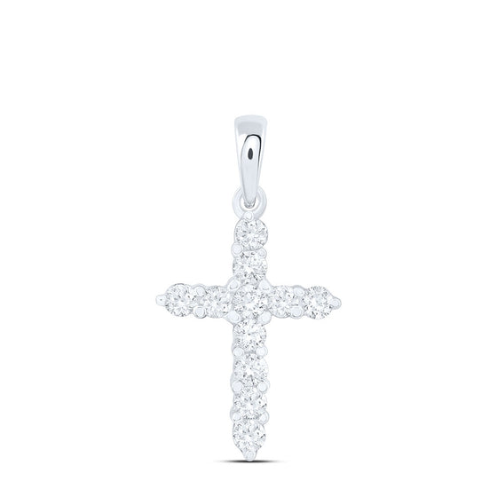 14k White Gold Womens Round Diamond Cross Religious Pendant 1/4 Cttw