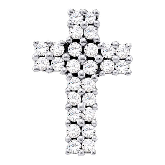 14k White Gold Womens Round Diamond Cross Pendant 1/3 Cttw