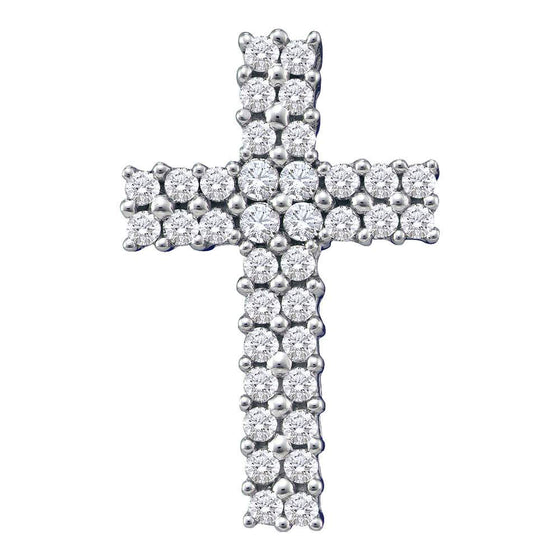 14k White Gold Womens Round Diamond Cross Pendant 1/2 Cttw