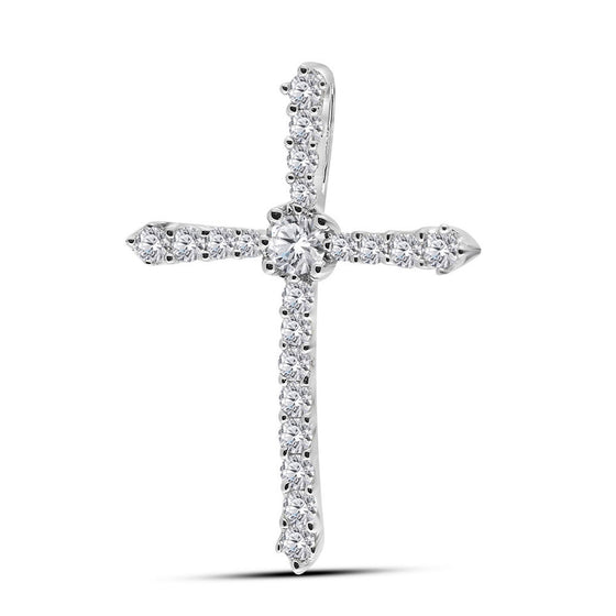 14k White Gold Womens Round Diamond Cross Pendant 1/4 Cttw