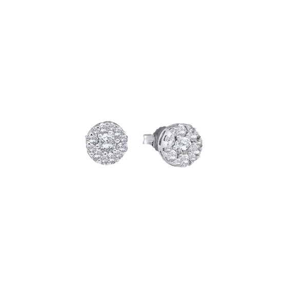 14k White Gold Womens Round Diamond Flower Cluster Stud Earrings 1/4 Cttw