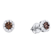  14k White Gold Womens Brown Diamond Halo Flower Cluster Stud Earrings 1/2 Cttw