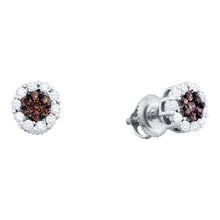  14k White Gold Womens Round Brown Diamond Cluster Earrings 1 Cttw