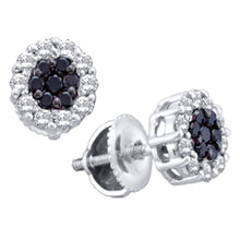  14k White Gold Womens Round Black Color Enhanced Diamond Flower Cluster Earrings 1-1/2 Cttw