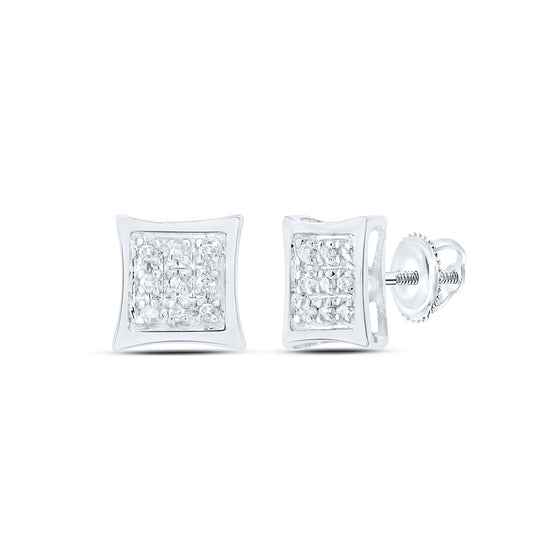 10k White Gold Womens Round Diamond Kite Square Earrings 1/20 Cttw