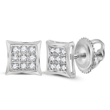 14k White Gold Womens Round Diamond Kite Cluster Earrings 1/20 Cttw