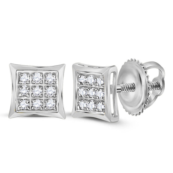 14k White Gold Womens Round Diamond Kite Cluster Earrings 1/20 Cttw