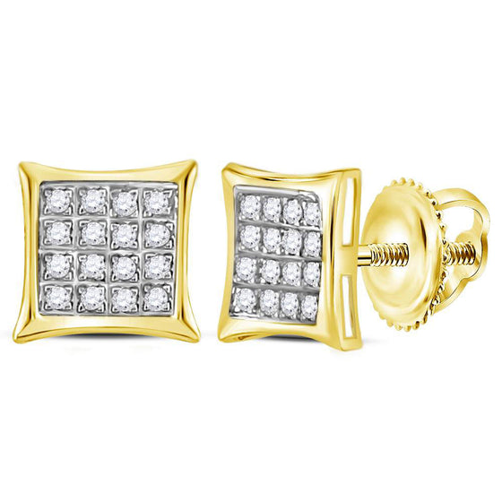 10k Yellow Gold Womens Round Diamond Square Kite Cluster Stud Earrings 1/10 Cttw