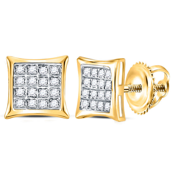 14k Yellow Gold Womens Round Diamond Square Kite Cluster Stud Earrings 1/10 Cttw