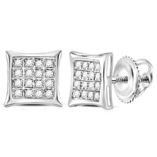  14k White Gold Womens Round Diamond Square Kite Cluster Stud Earrings 1/10 Cttw