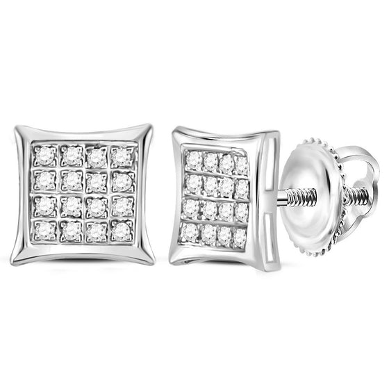 14k White Gold Womens Round Diamond Square Kite Cluster Stud Earrings 1/10 Cttw