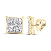  14k Yellow Gold Womens Round Diamond Kite Square Earrings 1/6 Cttw