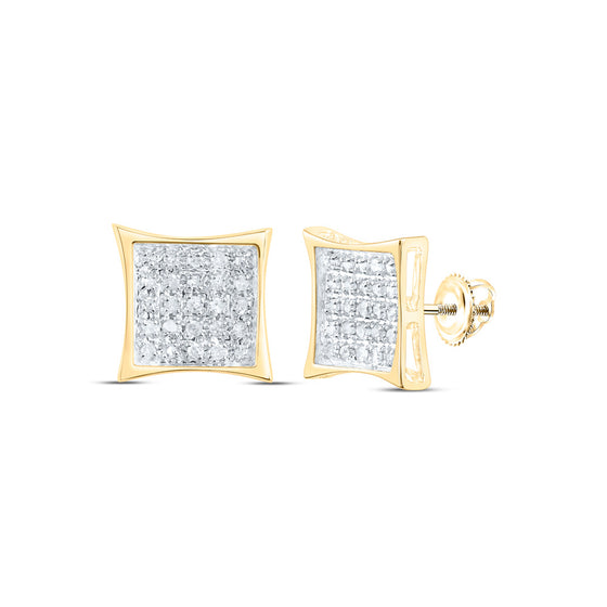 10k Yellow Gold Womens Round Diamond Square Cluster Earrings 1/4 Cttw