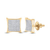 10k Yellow Gold Womens Round Diamond Kite Square Earrings 1/3 Cttw