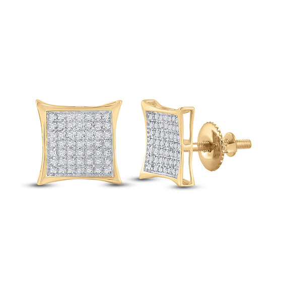 10k Yellow Gold Womens Round Diamond Kite Square Earrings 1/3 Cttw
