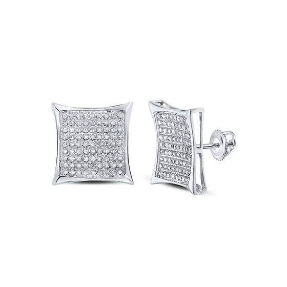 10k White Gold Womens Round Diamond Square Earrings 1/2 Cttw