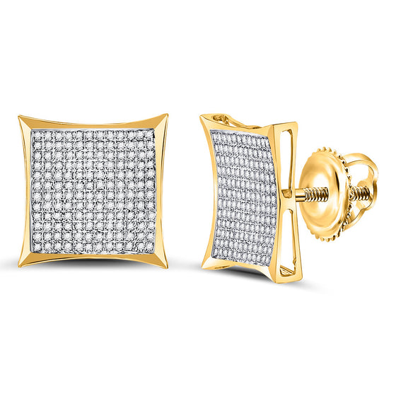 10k Yellow Gold Womens Round Diamond Kite Square Earrings 7/8 Cttw