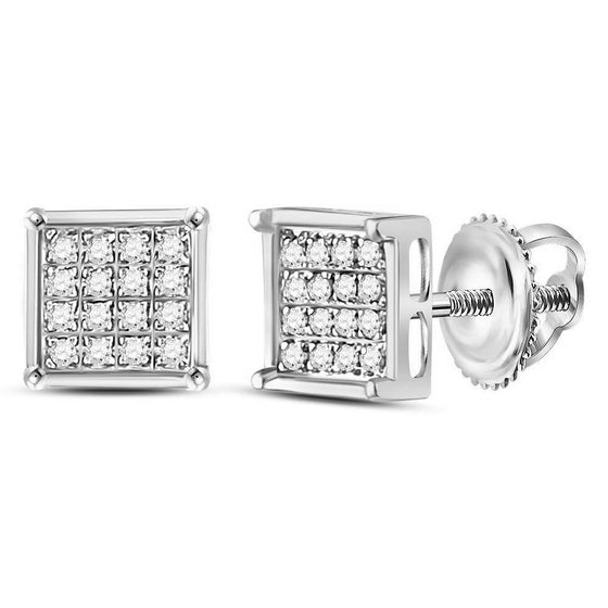 10k White Gold Womens Round Diamond Square Earrings 1/10 Cttw
