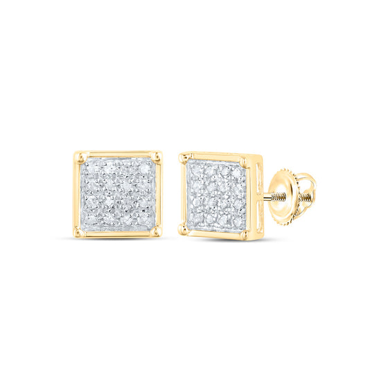 10k Yellow Gold Womens Round Diamond Square Earrings 1/10 Cttw