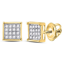  14k Yellow Gold Womens Round Diamond Square Earrings 1/10 Cttw
