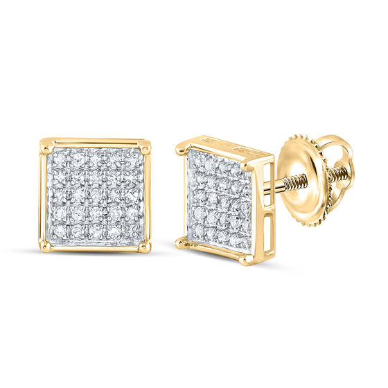 10k Yellow Gold Womens Round Diamond Square Cluster Earrings 1/6 Cttw