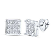  14k White Gold Womens Round Diamond Square Cluster Earrings 1/6 Cttw