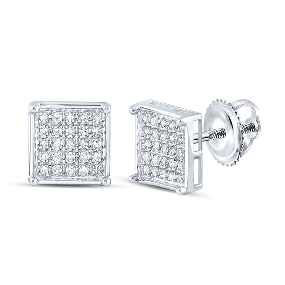 14k White Gold Womens Round Diamond Square Cluster Earrings 1/6 Cttw