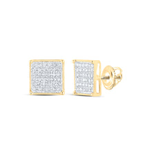  10k Yellow Gold Womens Round Diamond Square Cluster Earrings 1/4 Cttw