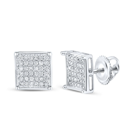 10k White Gold Womens Round Diamond Square Cluster Earrings 1/4 Cttw