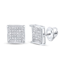  14k White Gold Womens Round Diamond Square Earrings 1/4 Cttw