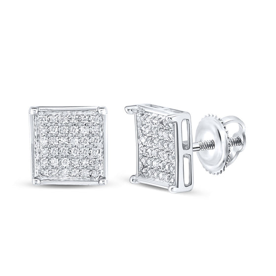 14k White Gold Womens Round Diamond Square Earrings 1/4 Cttw