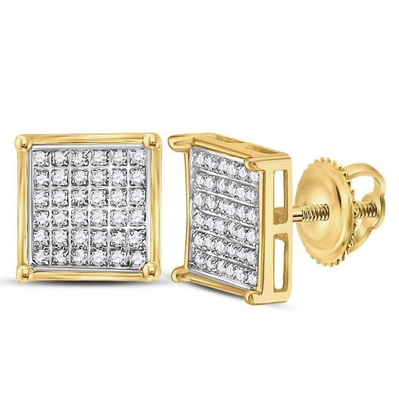 14k Yellow Gold Womens Round Diamond Square Earrings 1/4 Cttw
