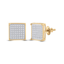  10k Yellow Gold Womens Round Diamond Square Earrings 1/3 Cttw