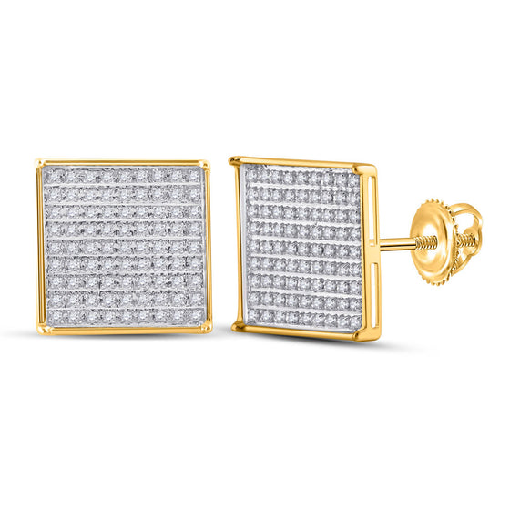 10k Yellow Gold Womens Round Diamond Square Earrings 1/2 Cttw