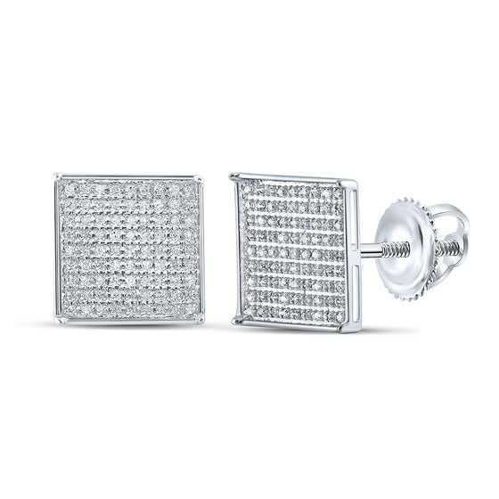 10k White Gold Womens Round Diamond Square Earrings 1/2 Cttw