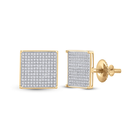 10k Yellow Gold Womens Round Diamond Square Earrings 7/8 Cttw