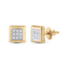 10k Yellow Gold Womens Round Diamond Square Earrings 1/20 Cttw