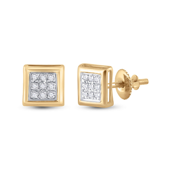 10k Yellow Gold Womens Round Diamond Square Earrings 1/20 Cttw