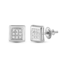  10k White Gold Womens Round Diamond Square Earrings 1/20 Cttw
