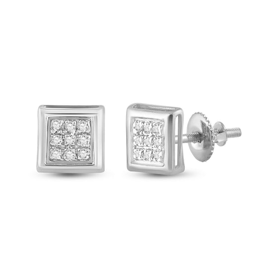 10k White Gold Womens Round Diamond Square Earrings 1/20 Cttw