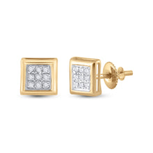 14k Yellow Gold Womens Round Diamond Square Earrings 1/20 Cttw